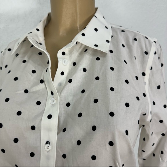 Talbots no iron polka dot button down blouse long sleeve shirt worms. Size 12 - Picture 4 of 16